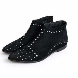Free People Aquarian Studded Suede Ankle Boots Black Boho Booties Sz 39 US 8 8.5